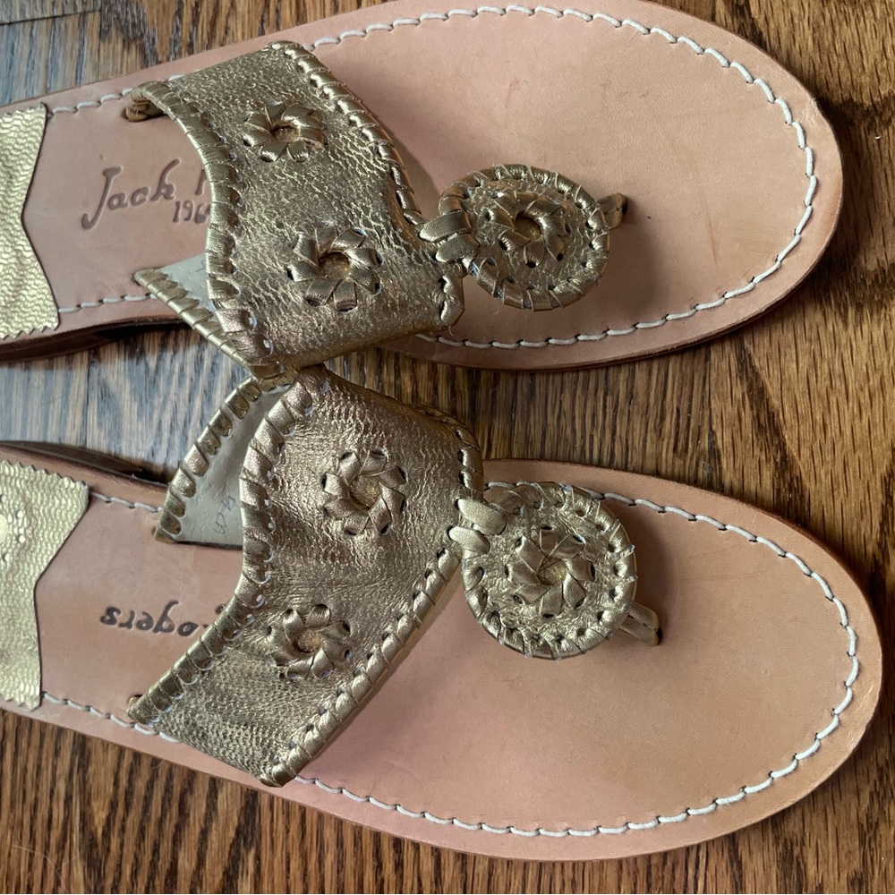 Jack Rogers Metallic Gold Leather Thong Sandals